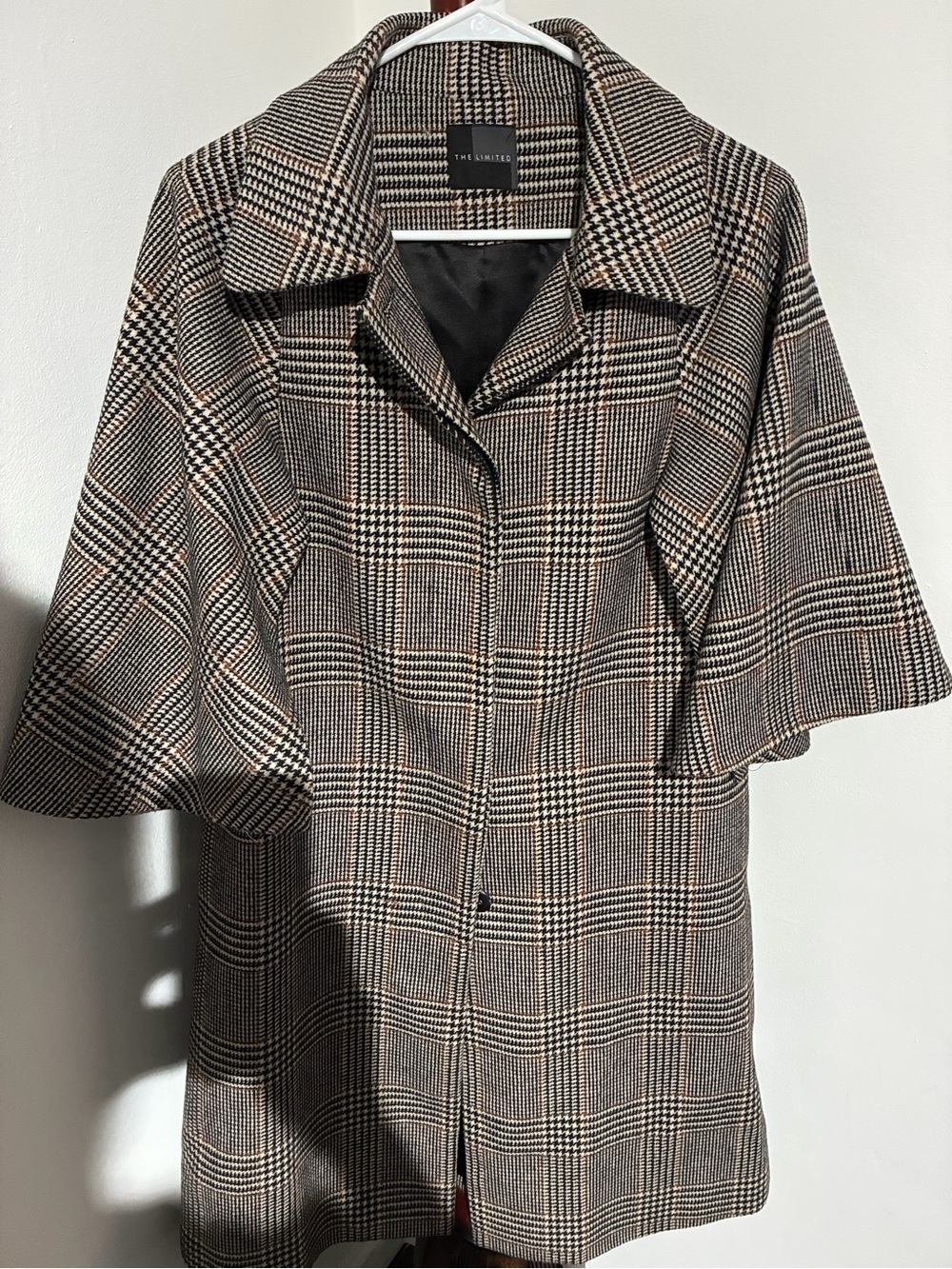 The Limited Plaid Cape Coat in Brown and Black Houndstooth